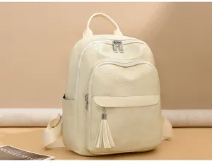 Damen Rucksack aus weichem Leder mit Quaste Vintage Design Freizeit Pendler Tagesrucksack