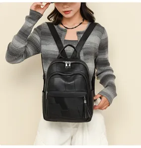 Damen Mode Leder Rucksack Vintage Student lässig Pendeln große Kapazität schwarze Tasche