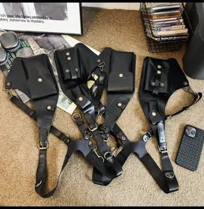 Stylish black PU leather tactical vest bag, shoulder holster commuter fashion for men and women
