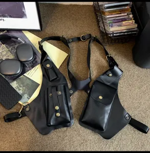 Tactical harness chest bag PU leather streetwear utility vest bag for men and women commute