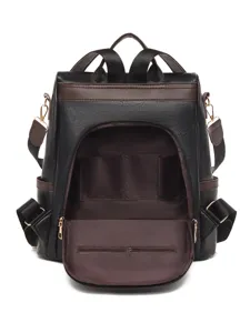 Γυναικεία casual τσάντα πλάτης από PU δέρμα colorblock, μεγάλη χωρητικότητα ώμου.