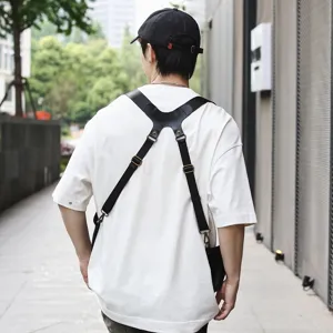 Men Women PU Leather Crossbody Tactical Chest Bag Casual Commuter Streetwear Harness Pack