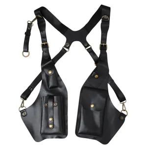 Black PU leather tactical holster vest bag for men and women, stylish commuter streetwear.