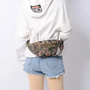 Sac banane tactique camouflage avec multi poches, idéal pour le sport en plein air et course.