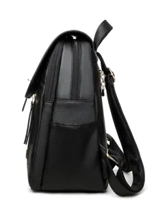 Schwarzer Damen Leder Rucksack stilvoller lässiger Daypack für Arbeit Alltag und Reisen.