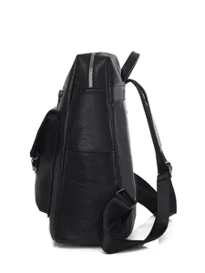 Schwarzer Vintage Damen PU Leder Rucksack, stylischer lässiger multifunktionaler Tagesrucksack.