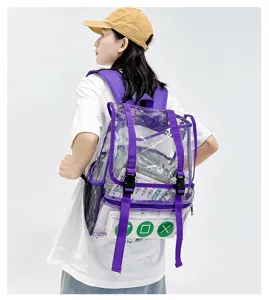 Transparenter PVC Rucksack für Damen und Herren, großer Schulranzen und praktischer Reise-Daypack.