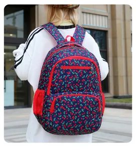Sac à dos décontracté motif cerise pour femmes et étudiants voyage en plein air