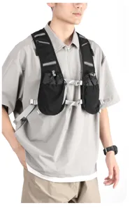 Outdoor tactical hiking vest bag detail view showcasing breathable mesh and adjustable shoulder straps.