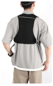 Men's outdoor tactical vest backpack, lightweight cycling hiking sports storage bag back view.