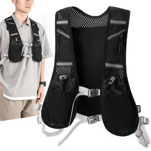 Men Outdoor Sports Vest Backpack Lightweight Breathable Mesh Cycling Hiking Chest Bag Multi Pockets Reflective Strip