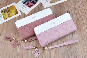 Korean style long women wallet with zipper tassel plaid pattern large capacity clutch bag detail