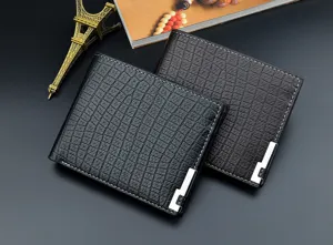 Men's short vintage crocodile pattern leather wallet card holder fashion purse black