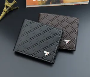 Men short wallet card holder fashion casual plaid PU leather wallet men coin purse