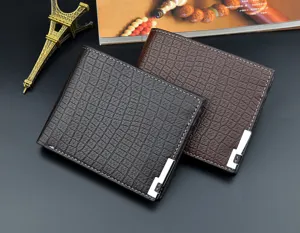 Men's short wallet vintage crocodile pattern soft leather purse with metal corner design