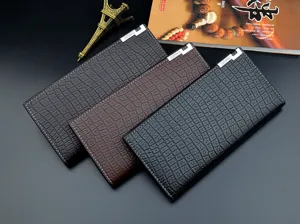 Men's long crocodile pattern wallet soft leather business card holder large capacity purse