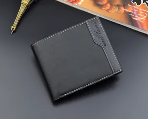 Portefeuille court homme en cuir PU avec fentes pour cartes porte-monnaie noir elegant.