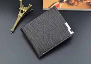 Men short crocodile pattern wallet detail view, soft leather card holder design