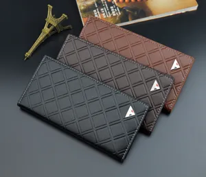 Men's long wallet PU leather quilted business card holder slim purse detail view
