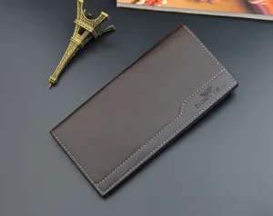 Portefeuille long pour homme en cuir marron fin porte-cartes d'affaires élégant chic.