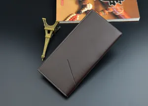 Men's long brown wallet slim soft leather card holder large capacity business casual purse