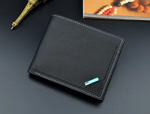 Herren kurze schwarze Lederbrieftasche Business Kartenhalter lässig schmale Geldbörse mit feinen Nähten.