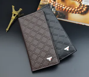 Men long wallet PU leather business card holder classy checkered purse stylish accessory new