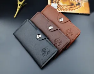 Herren lange Geldbörse aus Litschi-Muster Leder mit Druckknopf und vielen Kartenfächern.
