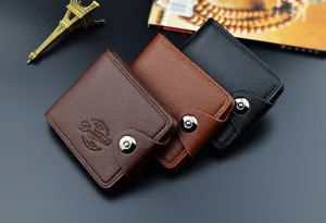 Portefeuille court pour homme en cuir motif litchi porte-carte boucle magnétique.