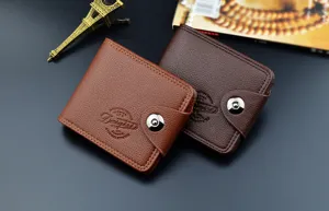 Portefeuille court homme cuir motif litchi porte-carte boucle magnétique style rétro