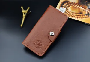 Herren langes Leder Portemonnaie mit Druckknopf und Litschimuster fuer den taeglichen Gebrauch.