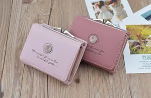 Women short wallet cute kiss lock folding purse soft leather coin pocket designer card holder