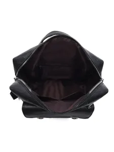 Schwarzer PU Leder Damen Rucksack grosse Kapazitaet Laessig Pendeln Schule Reise Tasche