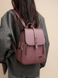 Damen minimalistischer Lederrucksack lässige tägliche schicke Schultasche dunkelmalve
