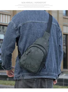 Dunkle Tarnung Sling Bag Detailansicht, wasserdichter Brustrucksack fuer Outdoor-Freizeit