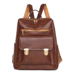Damen Mode Kontrastfarbe PU Leder Rucksack Große Kapazität Lässig Reisen Schule Umhängetasche Retro Genäht Pendler Schultasche