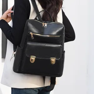 Damen schwarzer Leder Rucksack Freizeit Mode Reise Daypack stilvoller Pendler Tasche