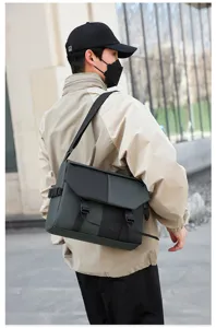 Men's messenger bag casual crossbody waterproof large capacity shoulder bag detail.
