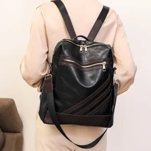 Damen PU Leder Rucksack Vintage lässig schwarz Schultertasche große Kapazität Alltag.