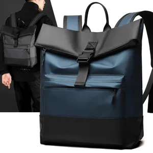 Men's large capacity roll top backpack casual travel school student laptop business bag