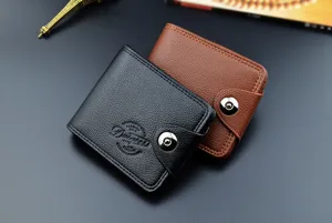 Portefeuille court homme cuir grain litchi porte-cartes fermeture magnétique chic.