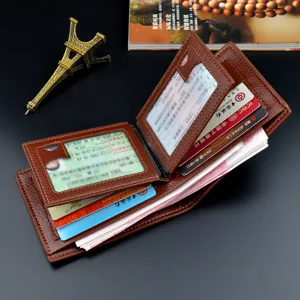 Men Short Wallet Lychee Pattern PU Leather Bifold Trifold Purse Business Casual Wallet With Multi Card Slots Driver License Holder