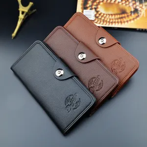 Herren Langbörde Litschi Muster Leder Geldbörse Druckknopf Kartenfächer modische Clutch Handtasche