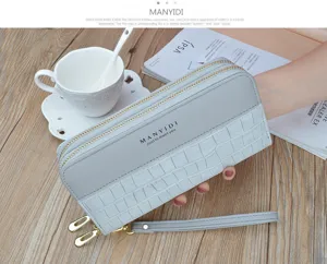 Fashion women long double zipper wallet crocodile pattern clutch bag large capacity phone purse