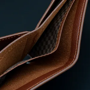 Brown leather men wallet short vintage bifold wallet interior compartment design style