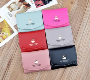 Multi-color women short wallet soft leather folding mini purse with cute cherry charm detail