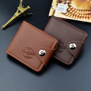 Portefeuille Court Homme en Cuir PU Bifold Texture Litchi Grande Capacité Porte Cartes Fermeture Magnétique Rétro Quotidien