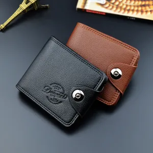 Portefeuille homme court en cuir PU motif litchi porte-carte multifonction mode noir marron