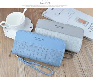 Women long double zipper wallet crocodile pattern large capacity clutch bag phone purse