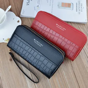 Women long wallet crocodile pattern double zipper phone bag large capacity fashion clutch bag